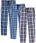 Men's Pajama Pants Cotton Sleep Lounge Drawstring House PJ's Pants Bottom Plaid 3pack Light Comfy 2-Pockets (G-Plaid Large)