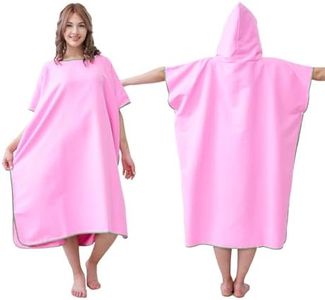 jooeer Changing Robe Surf Poncho Towel for Adults Microfibre Hooded Beach Towel Dress for Women Men Pool Swimming Camping Travelling Bathing, Quick Dry, Lightweight, Pink