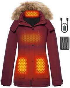 Women Graphene Heated Jacket with Fur Hood Rechargeable Battery Pack Charger Ladies Electric Warm Winter Down Coat USB Heating Apparel Thermal Clothes Sweater Hoodie Snow Suit Snowboard Outwear