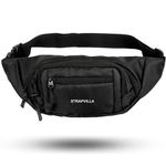 STRAPVILLA Waist Bag for Men & Women | Fanny Pack for Men | Trendy Mobile waist Pouch Pocket Bag for Girls and boys | Waterproof Hip and side Bags for Outdoor Hiking Travel with Rain Cover (Black)