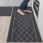 BEQHAUSE Kitchen Rugs and Mats Set of 2, Non-Slip Kitchen Mats for Floor, Absorbent and Stain Resistant Kitchen Runner, Machine Washable Rugs for Kitchen, Laundry & Sink, 24"x35"+24"x60", Dark Grey