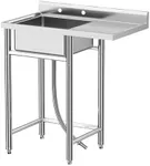 Garvee Stainless Steel Sink, 36x21x40 In Freestanding Single Tank Commercial Kitchen Sink Set with Worktop, NSF Certificated, Commercial Single Bowl Kitchen Prep & Utility Sink for Garage, Restaurant