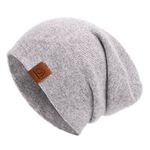 jaxmonoy Wool Cashmere Slouchy Knit Beanies Winter Hats for Women Soft Warm Double Layer Reversible Slouch Skull Beanie Cap, Light Grey, M