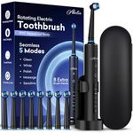 Abelia Rotating Electric Toothbrush for Adults | 8 Oscillating Round Head Electric Toothbrush Rechargeable | 5 Modes, 3 Intensity Levels, 2 Min Timer | Waterproof Electric Brush (Black)