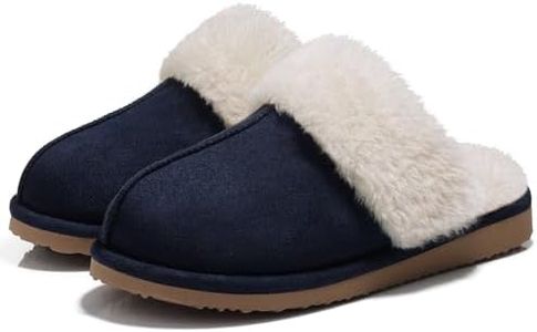 Litfun Women's Fuzzy Memory Foam Slippers Fluffy Winter House Shoes Indoor and Outdoor, Navy 9-10