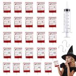 25 Pcs Halloween Blood Bag for Drinks with Syringe Hooks, 150ml Four Blood Types Vampire Drinking Pouch Decoration Fast Filling Juice Bags Container Drink Bags for Halloween Party Favors Cosplay