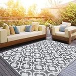 SHACOS Outdoor Rug Waterproof 120 x 180 cm Picnic Blanket Reversible Plastic Straw Rug UV Resistant RV Camping Rug Foldable Garden Rug Outdoor Patio Rug for Garden, Balcony, RV, Deck, Beach (Grey)