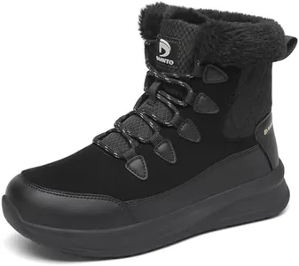 Dannto Womens Winter Snow Boots Warm Fur Lined Ankle Shoes Water Resistant Booties Non Slip Sole Black 6