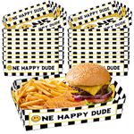 38Pcs One Happy Dude 1st Birthday Decorations Paper Food Trays Boats, Smile Face Nacho Trays Disposable Hot Dog Holders Serving Snack Paper Tray Boat For First Birthday Baby Shower Party Supplies