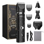 Brightup Manscape Electric Razor Mens Groomnig Kit, Body Hair Trimmer for Men, IPX7 Waterproof Wet/Dry Pubic Ball Nose Hair Facial Shaver with LED Light & 4 Replaceable Blade Heads & Storage Bag, Womens Bikini Trimmer