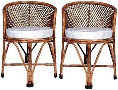 CANE CRAFTS Bamboo Premium Chair with Cushion (Natural, Antique) Medium Size Designer Bamboo Wooden Cane Chair for Lawn, Arm, Room, Indoor and Outdoor (Set of 2)