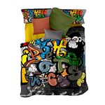 Odot Graffiti Bedding Set Double Duvet Cover Set for Boys Teenager Hip Hop 3D Graffiti Printed 3 Pieces Soft Breathable Comforter Cover Quilt Cover with 2 Pillowcases