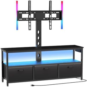 TV Stand with Mount and Power Outlet,Swivel TV Stands Mount with LED Lights for 45/55/60/65 inch TVs,Entertainment Center with Storage and Drawers,Media Console Cabinet for Living Room,Bedroom,Black