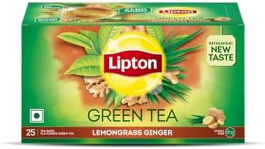 Lipton Green Tea, Lemongrass Ginger, 25 Tea Bags, for Weight Loss, with Catechins to Boost Metabolism, Zero Added Sugar, All Natural Ingredients