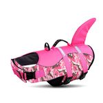 Queenmore Dog Life Jackets, Dog Swimming Vest with Rescue Handle, Adjustable Shark Dog Life Vest for Swimming, kayaking, Boating, Reflective Lifejackets for Small Medium Large Dogs, (PinkCamo, S)