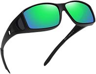 MEETSUN Fit Over Glasses Sunglasses for Men Women,Wrap Around Sunglasses Polarized UV400 Protection Black Frame-Green Mirror Lens