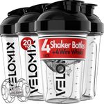 VELOMIX -4 PACK- 20 OZ Protein Shaker Bottles for Protein Mixes, Shaker Cups for Protein Shakes, Small Shaker Bottle Pack, Shaker Cup, Shakers for protein Shakes (4 Small Transparent)