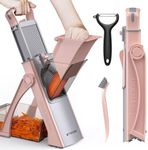 ZTQCSQ 2025 [All in 1] Upgraded Version Safe Mandoline Slicer for Kitchen, Adjustable Thickness. Veggie Slicer, Rapid Prep Mandoline, Detachable Blade, with Cleaning Brush/Paring Knife (GrayPink)
