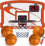 TEUVO Indoor Mini Basketball Hoop Toys for Kids 6 7 8 9 10 11 12 Year Old Basketball Hoop Net Door with 4 Balls Automatic Score for Room Outdoor Mini Hoop Panier Basketball Interieur Toy for Boys Girl