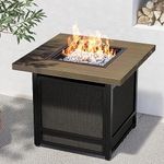 Grand Patio 29 Inch Propane Fire Pit, Outdoor Fire Pit Wood Grain Square Smokeless Firepit Table with Sling Base, Light Brown Tabletop/Square