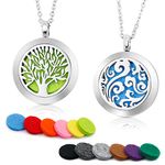 2PCS Aromatherapy Essential Oil Diffuser Necklace TWO PATTERNS Pendant Locket Jewelry,24"Adjustable Snake Chain Stainless Steel Perfume necklace