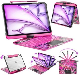 SIBEITU Clear Wireless Keyboard Case for iPad Air 13-inch M4/M3/M2 (2026/20252024) & iPad Pro 12.9-inch 6th 5th 4th 3rd Gen, Precision Trackpad & 7-Color Backlit, Pencil Holder, 360°Rotatable, Pink