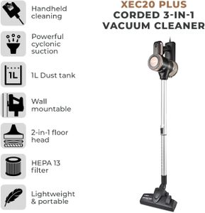 Tower Pro 3-in-1 Corded Vacuum Cleaner – Cyclonic Suction, HEPA Filter, Black/Rose Gold
