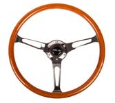 NRG Innovations RST-360SL Reinforced Steering Wheel (Classic Wood Grain Wheel, 360mm, 3 spoke center in chrome)