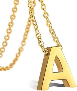 VU100 Collar Colgante de Inicial Letra A Colgante para Mujer Niñas de Acero Inoxidable Chapado en Oro, 45cm Cadena Cuerda