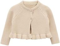 Lilax Baby Girls' Knit Long Sleeve Ruffled Cardigan, Button Closure Bolero Shrug(Beige,18-24M)