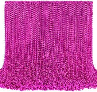 SHAOQINLIN 144 PCS Breast Cancer Awareness Necklaces, Hot Pink Bead Necklace, 33" Pink Mardi Gras Beads, Breast Cancer Awareness Accessories for Parade Supplies