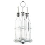 KitchenCraft World of Flavours, Oil and Vinegar Bottle Set with Stainless Steel Rack and Removable Cork, Oil Dispenser, Olive Oil Bottle and Vinegar Bottle Glass, 4 Piece Set