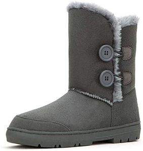 CLPP'LI Womens Twin Button Fully Fur Lined Waterproof Winter Snow Boots-Grey-9
