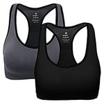 ANGOOL Women's Sports Bra Padded High Impact Racerback Comfy Yoga Workout Bra, XL Fit 38DD 40D 40DD 42BCD, Black+grey-Pack of 2