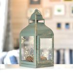 Behoma Vintage Style Candle Lantern Metal and Glass for Home Decoration, Lantern for Table-top and Wall-Hanging | Indoor and Outdoor | Rustic Dusk Green Color Large (Candle/Lights NOT Included)