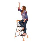 PARASNATH Alloy Steel 3 Step Orange Diamond Folding Ladder With Wide Steps 3 Steps 3.1 Ft Ladder - Made In India