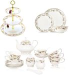 ACMLIFE Bone China Dinnerware Set, Bone China Tea Set 21-Piece English Tea Cups Set of 6 and 3-Tier Serving Stand