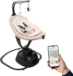 Babymoov Balancelle Bébé Eléctrique Swoon Evolution Mocca-Connectée avec Application mobile -Streaming musical, Enregistrement de voix et Berceuses personnalisées -Assise 360°-Réducteur nouveau-né