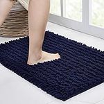 Walensee Bathroom Rug Non Slip Bath Mat (17x24 Inch Navy) Water Absorbent Super Soft Shaggy Chenille Machine Washable Dry Extra Thick Perfect Absorbant Best Small Plush Carpet for Shower Floor…