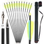 SHARROW 32 Inch Archery Carbon Arrows Spine 500 Archery Target Arrows Adult Hunting Arrows with 4" Nature Feathers for Compound Bow Recurve Bow Longbow Bow And Arrow For Hunting (1Quiver+ Yellow, 6P)