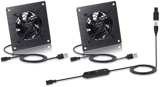 Xiaoqijia Dual 80mm Cabinet Cooling Fan - USB 5V/DC 12V Power, IPX5 Waterproof, 10-Speed Quiet System, 4" Size for Home Theater AV Cabinets, Greenhouse, Kennel & Computer Cooling (2 Fans)