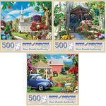 Bits and Pieces - Value Set of Three (3) 500 Piece Jigsaw Puzzles for Adults - Puzzles Measure 48cm x 61cm - Seasons, Spring, Fall, Nature, Church, Cabin, Barn, Sun, Birds 500 pc Jigsaws by Alan Giana