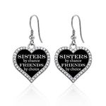 Inspired Silver - Sisters by Chance, Friends by Choice Charm Earrings for Women - Silver Open Heart Charm French Hook Drop Earrings with Cubic Zirconia Jewelry