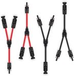 SOYAN 2 Pairs Solar Connectors Y Branch Parallel Adapters 10AWG Cable for Solar Panel (Red & Black)