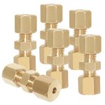 Uenede 6PCS Brass Compression Tube Fitting, Union, 1/8" Tube OD x 1/8" Tube OD Coupler Connector Pipe Fittings