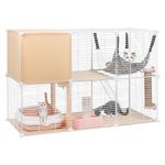 BriSunshine 2 Tier Cat Cages Indoor, DIY Metal Wire Cat Enclosure Kennel Pet Home Small Animal House Detachable Cat Crate Indoor Catio with Cat Bed, Hammock, Scratcher, Bowl, Litter Box, Stairs