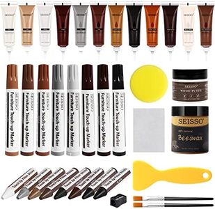 SEISSO Wood Furniture Repair Kit, 12 Colors Wood Fillers, Wood Putty with Beeswax, Furniture Touch Up Markers with Wood Crayons, Hardwood Floor Repair Kit for Stains, Scratch, Cracks, Hole