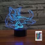 3D Animal Cat Night Light Touch Table Desk Optical Illusion Lamps 16 Color Changing Remote Control Lights Home Decoration Xmas Birthday Gift