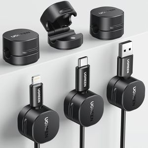 UGREEN Cable Organizer Clips, Adhesive Cable Management - 6-Pack Strong Magnetic Cord Holder for Desk to Keep Phone Charging Cables, Computer Cords, and Various Cord Organized for Nightstand, Black