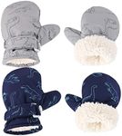 Weradau Fleece Lined Mittens for Baby Boys Girls,Baby Toddler Little Kids Winter Gloves Mittens - 2 Pair Pack (6-24 months, 2pairs - Grey & Dark blue)